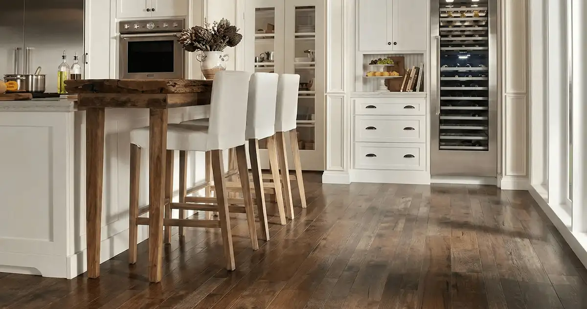 Professionally installed and refinished hardwood flooring in a residential home, showcasing smooth finish and natural wood tones in Kansas City, KS